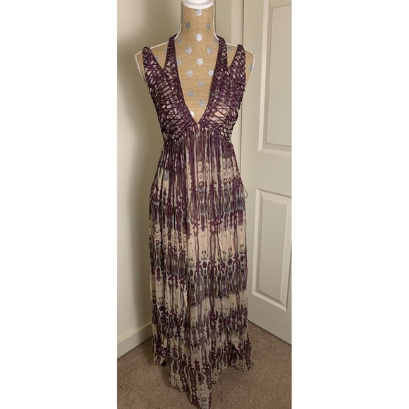 Free People Freyja Fringe Maxi Dress Medium Boho Fairy Strappy V Neck Whimsy - Picture 3 of 16